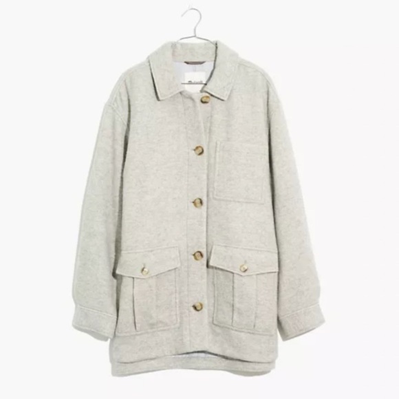 NWT Madewell Belrose Wool Blend Shirt Jacket Shacket In Light Grey - Picture 2 of 10